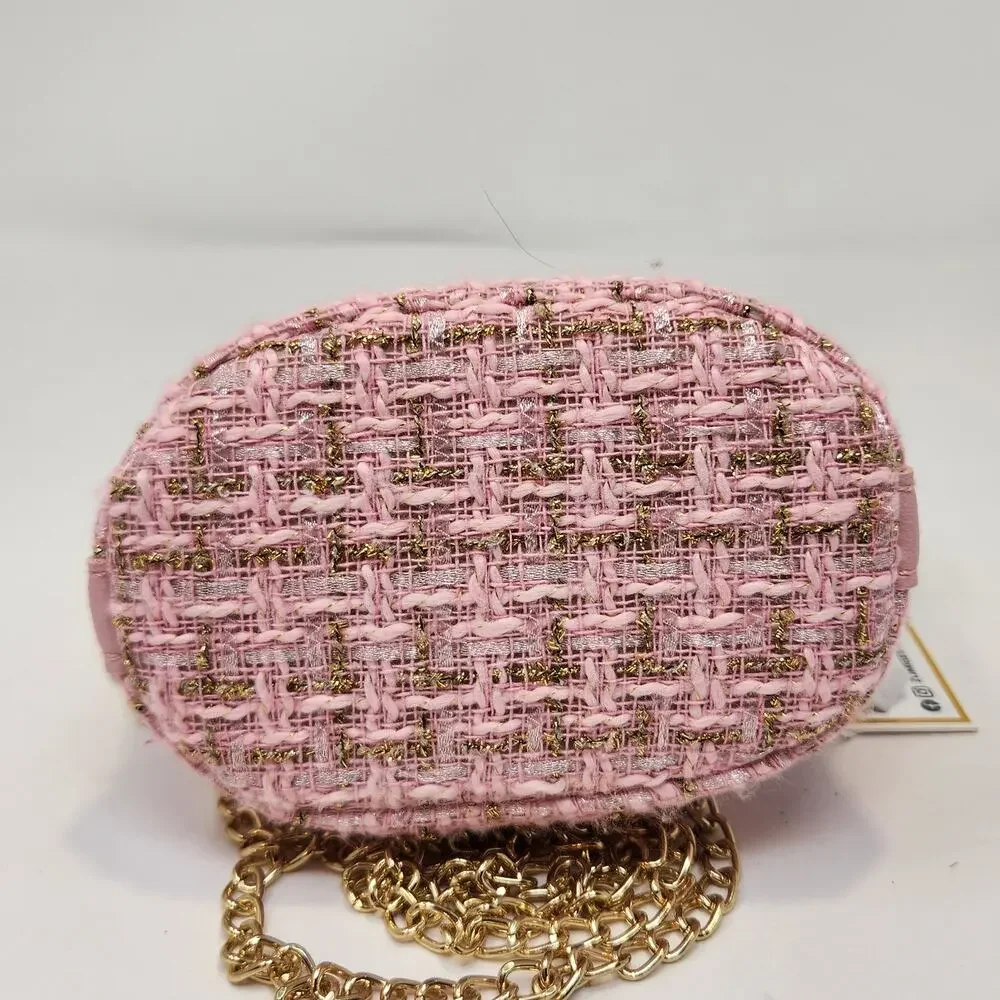 Tiny Treats by Zomi Gems Pink Gold Tweed Girls Bucket Bag Crossbody Faux Pearls